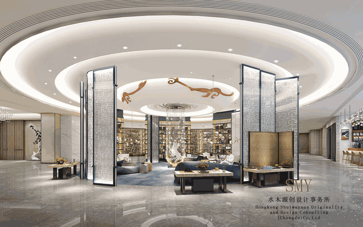 成都壹品壹號酒店大堂設(shè)計，前廳設(shè)計效果圖